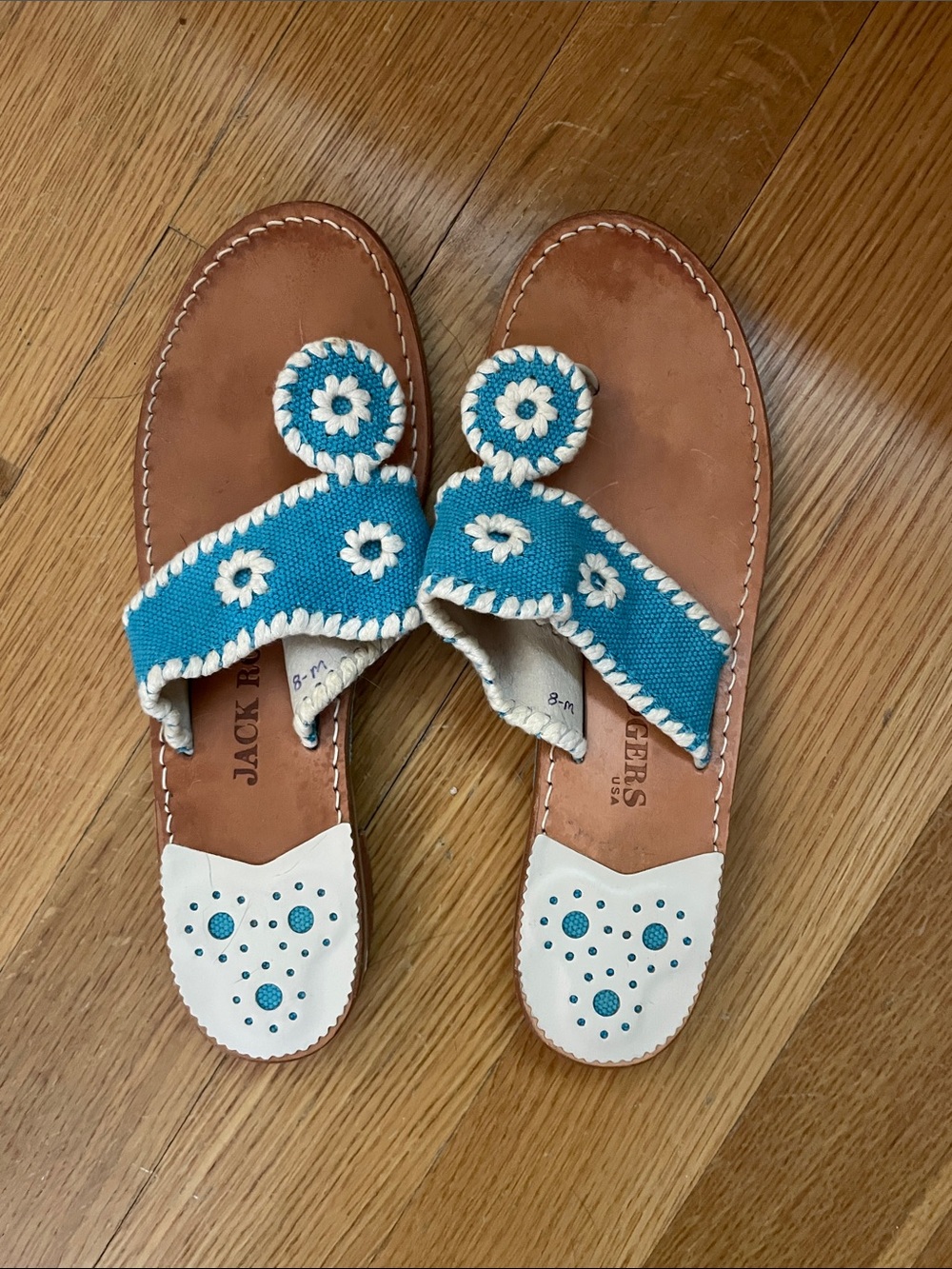 Jack Rogers Blue and White Camille Sandals - Women's 8 EUC